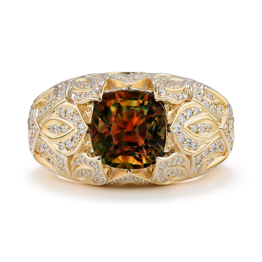 100% Change Alexandrite Ring with D Flawless Diamonds set in 18K Yellow Gold