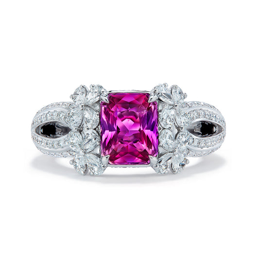 Unheated Intense Pink Sapphire Ring with D Flawless Diamonds set in 18K White Gold
