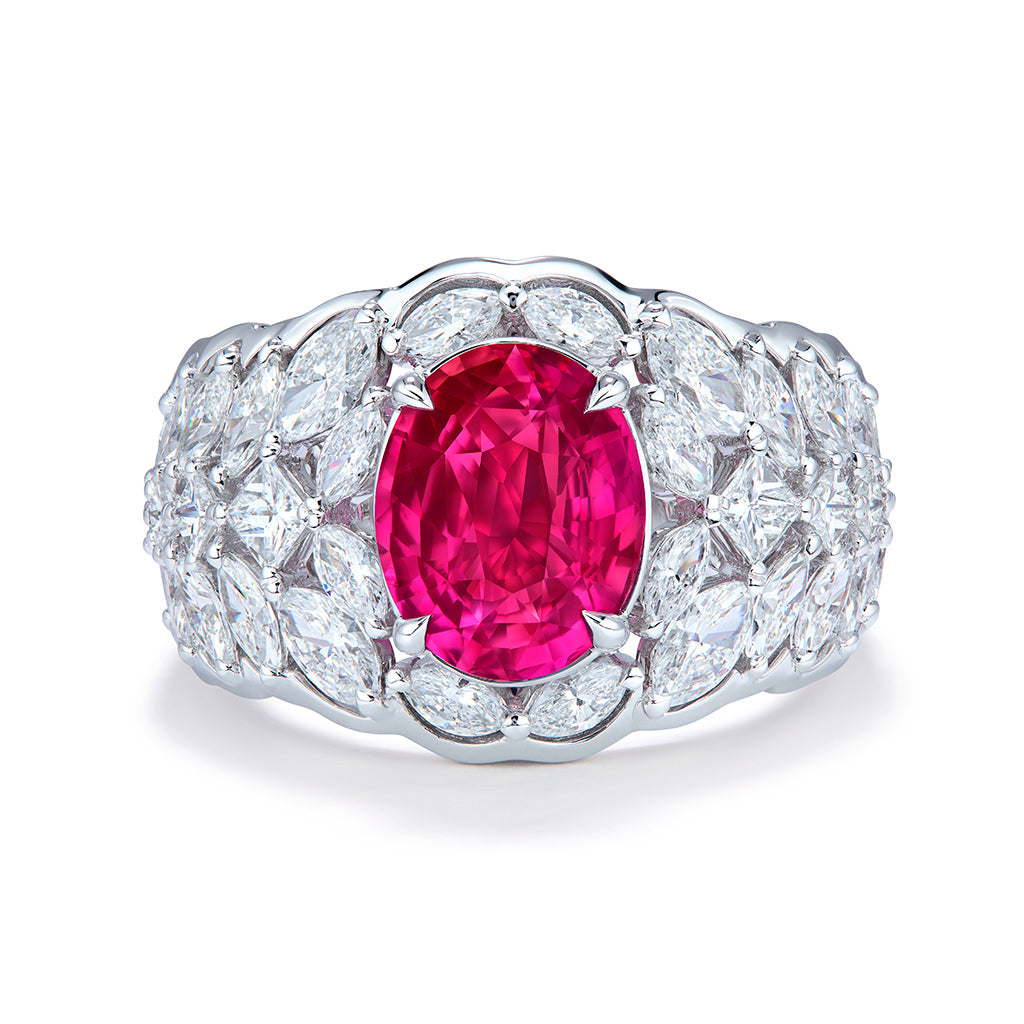 Unheated Vivid Ruby Ring with D Flawless Diamonds set in 18K White Gold