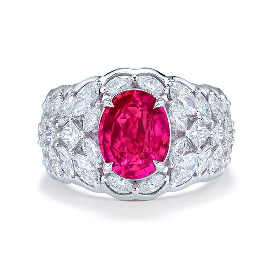 Unheated Vivid Ruby Ring with D Flawless Diamonds set in 18K White Gold