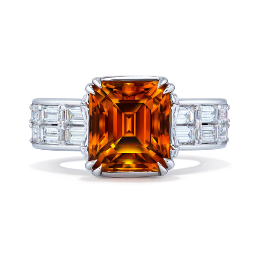 Namibian Vivid Orange Tourmaline Ring with D Flawless Diamonds set in 18K White Gold