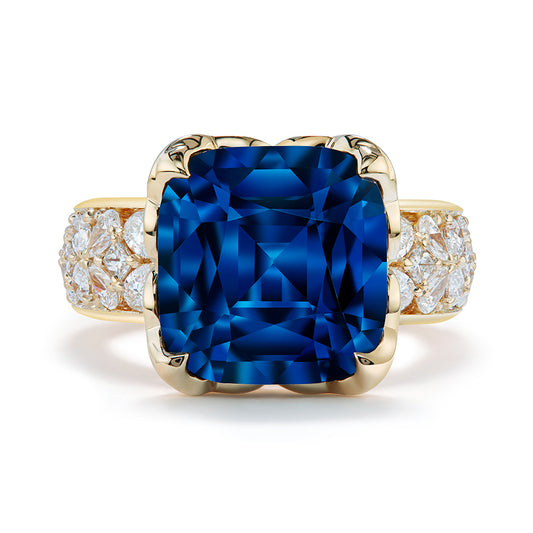 Flawless Ceylon Cobalt Spinel Ring with D Flawless Diamonds set in 18K Yellow Gold