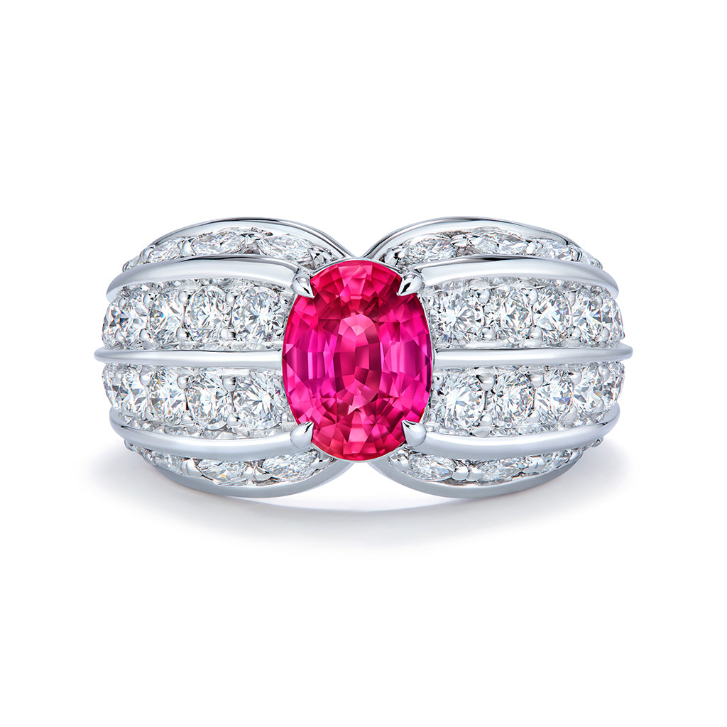 Unheated Mozambique Jedi Ruby Ring with D Flawless Diamonds set in 18K White Gold