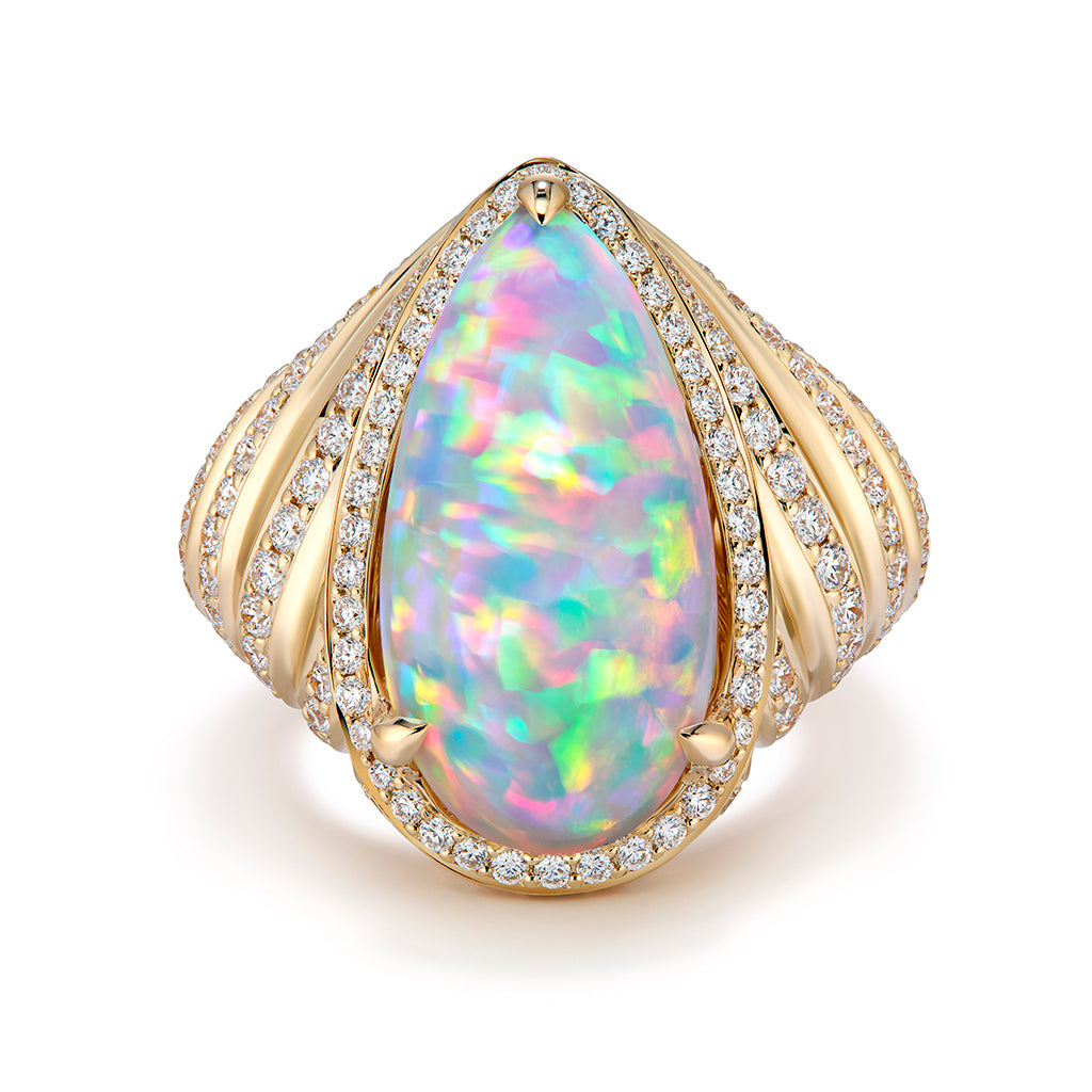 Opal Ring with D Flawless Diamonds set in 18K Yellow Gold