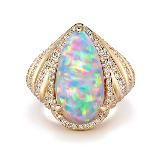Opal Ring with D Flawless Diamonds set in 18K Yellow Gold