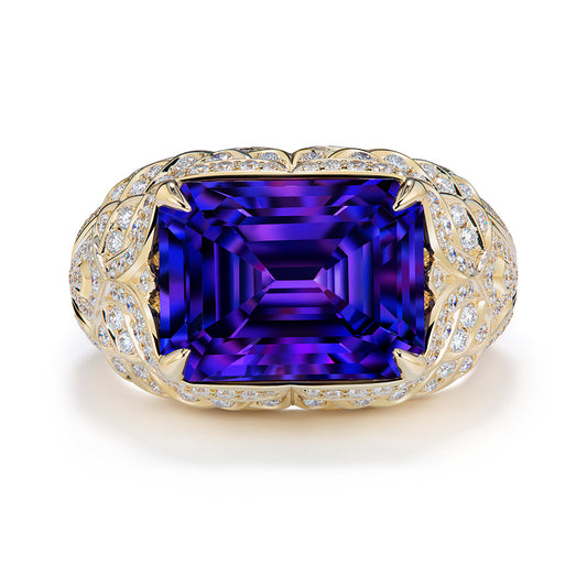 Tanzanite Ring with D Flawless Diamonds set in 18K Yellow Gold