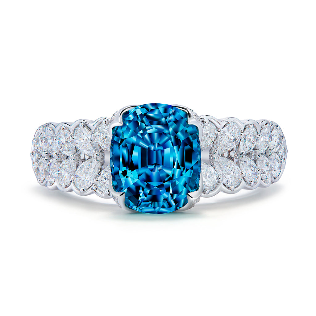 Afghan Neon Indicolite Ring with D Flawless Diamonds set in 18K White Gold