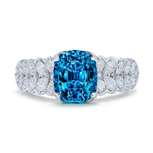 Afghan Neon Indicolite Ring with D Flawless Diamonds set in 18K White Gold