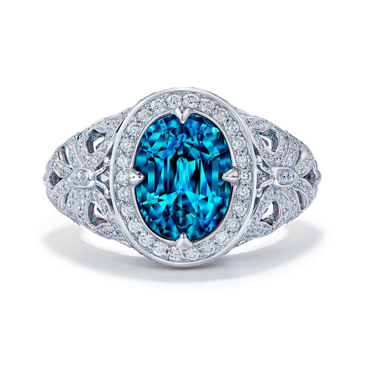 Afghan Neon Indicolite Ring with D Flawless Diamonds set in 18K White Gold