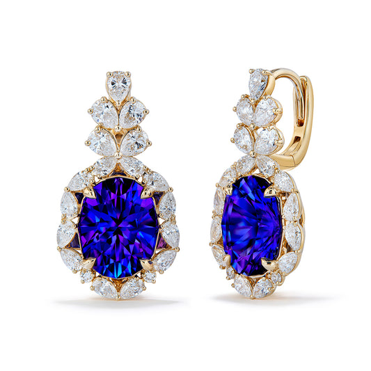 Tanzanite Earrings with D Flawless Diamonds set in 18K Yellow Gold