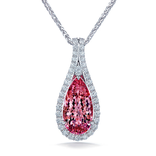 Pink Morganite Necklace with D Flawless Diamonds set in 18K White Gold