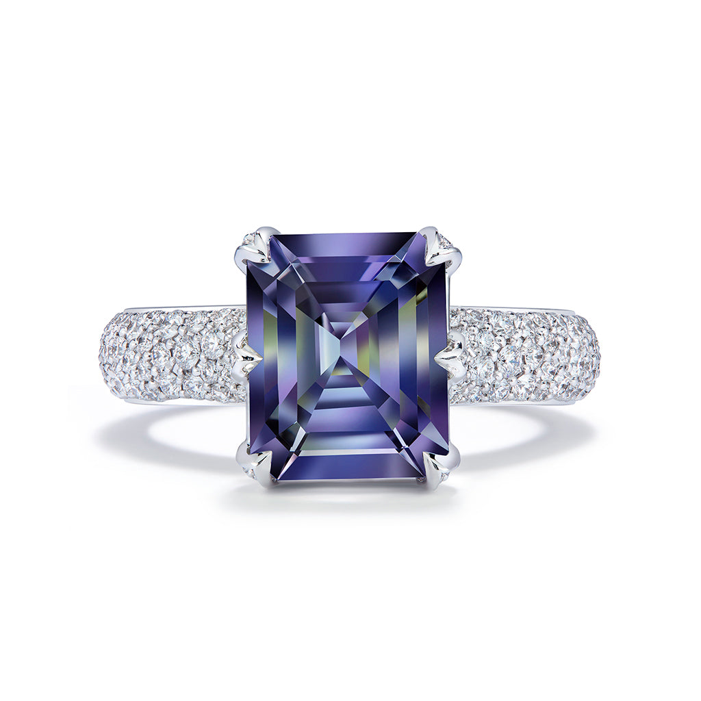 Unheated Tanzanite Ring with D Flawless Diamonds set in 18K White Gold
