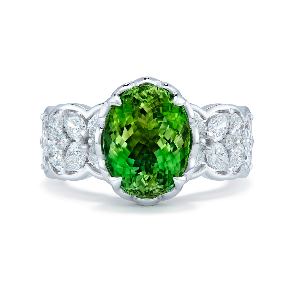 Apple Green Paraiba Tourmaline Ring with D Flawless Diamonds set in 18K White Gold