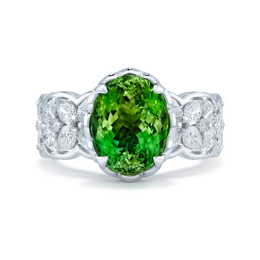 Apple Green Paraiba Tourmaline Ring with D Flawless Diamonds set in 18K White Gold