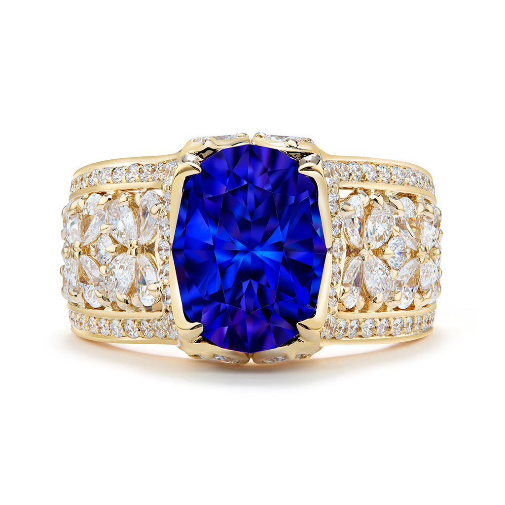Tanzanite Ring with D Flawless Diamonds set in 18K Yellow Gold