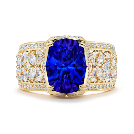 Tanzanite Ring with D Flawless Diamonds set in 18K Yellow Gold