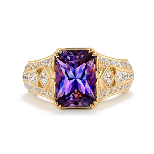 Unheated Tanzanite Ring with D Flawless Diamonds set in 18K Yellow Gold