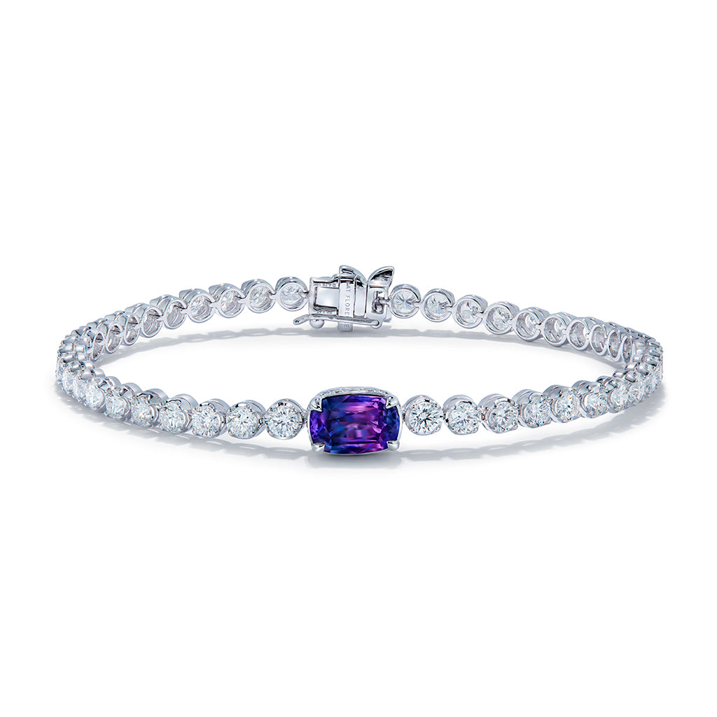 Unheated Bi Color Kashmir Sapphire Bracelet with D Flawless Diamonds set in 18K White Gold