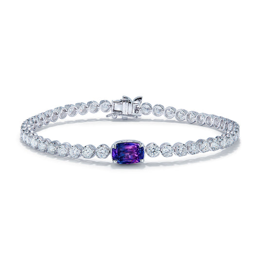 Unheated Bi Color Kashmir Sapphire Bracelet with D Flawless Diamonds set in 18K White Gold