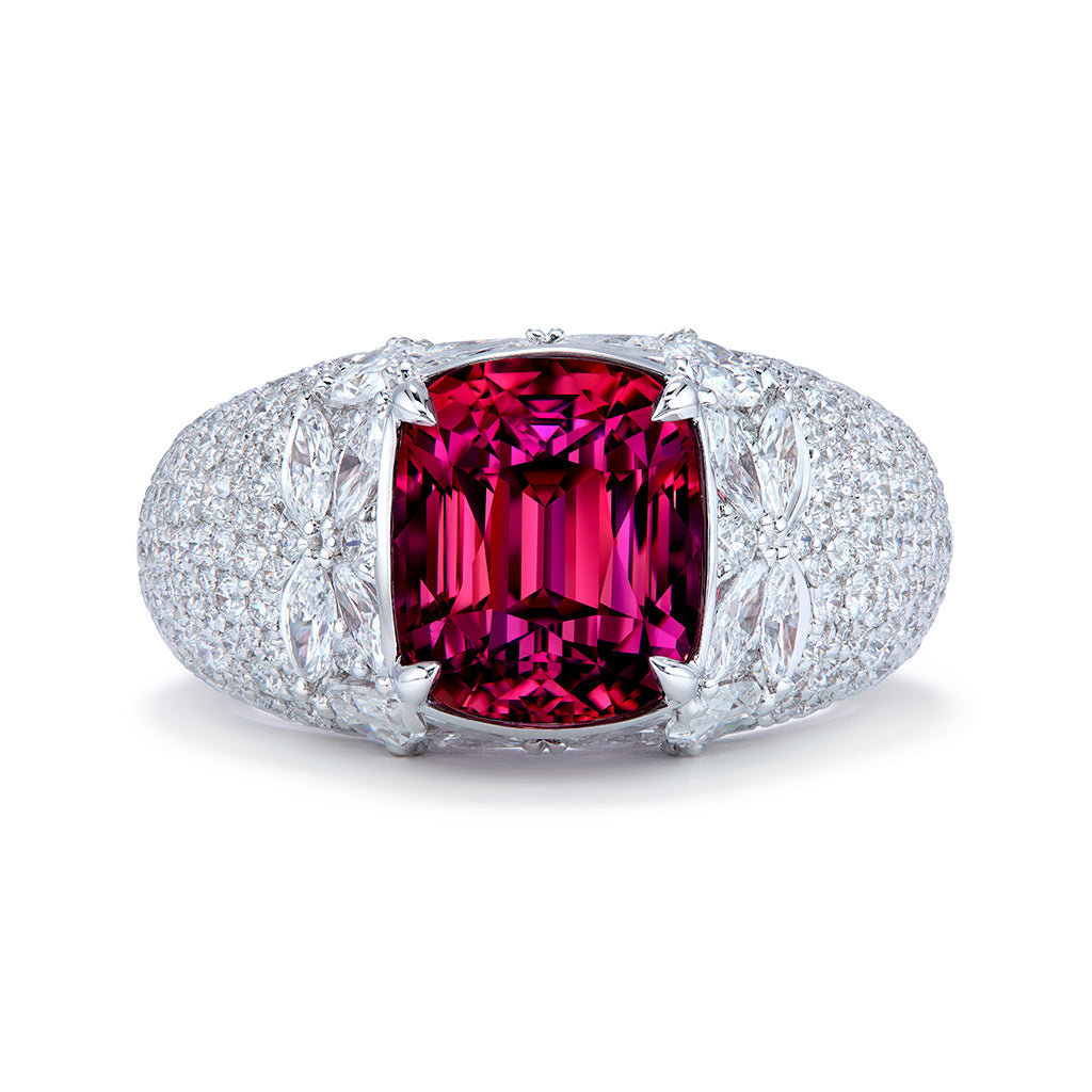 Malaya Garnet Ring with D Flawless Diamonds set in 18K White Gold