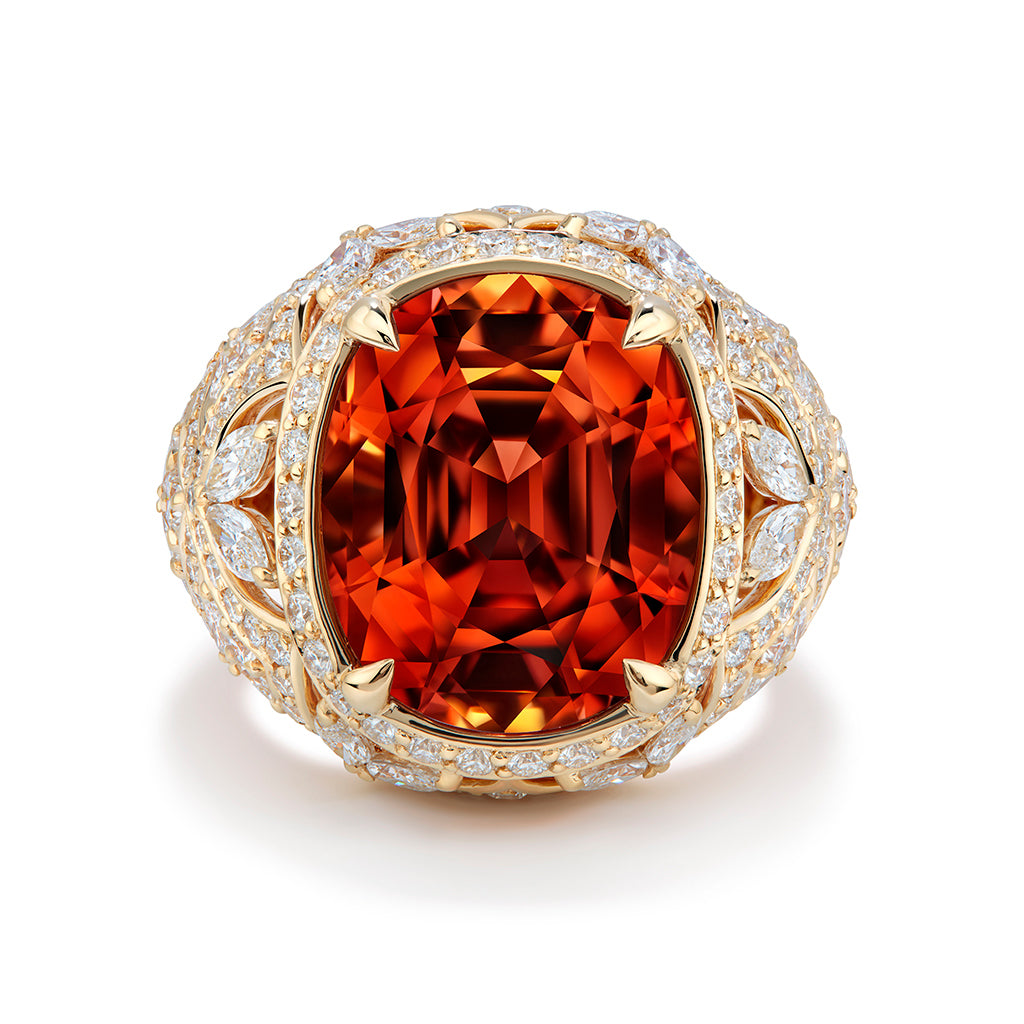 Flawless Neon Titanium Orange Tourmaline Ring with D Flawless Diamonds set in 18K Yellow Gold
