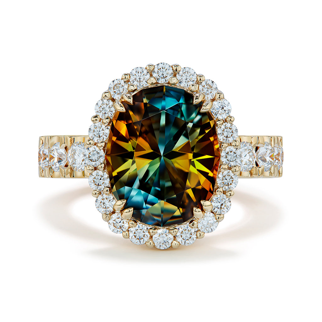 Unheated Tanzanite Ring with D Flawless Diamonds set in 18K Yellow Gold