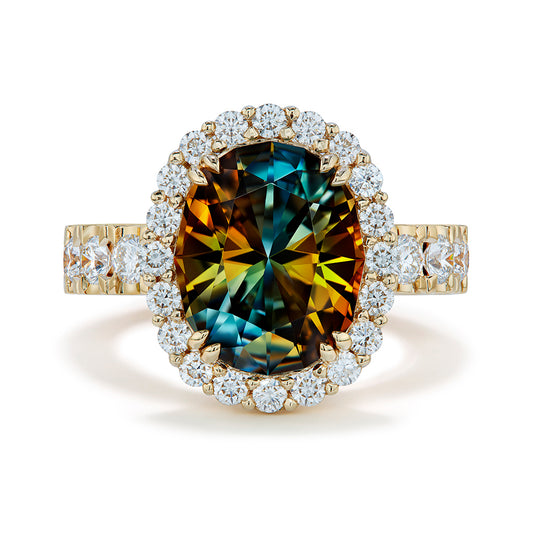 Unheated Tanzanite Ring with D Flawless Diamonds set in 18K Yellow Gold