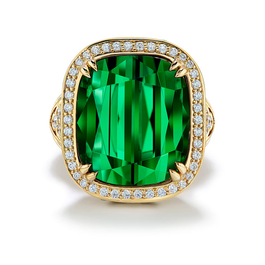 Neon Titanium Tourmaline Ring with D Flawless Diamonds set in 18K Yellow Gold