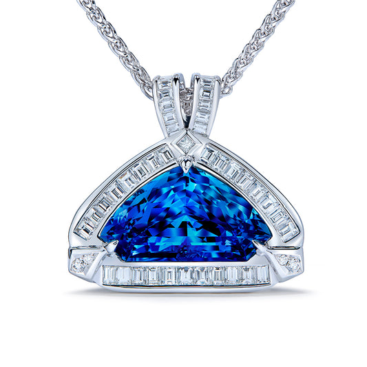 Flawless Unheated Intense Santa Maria Aquamarine Necklace with D Flawless Diamonds set in 18K White Gold