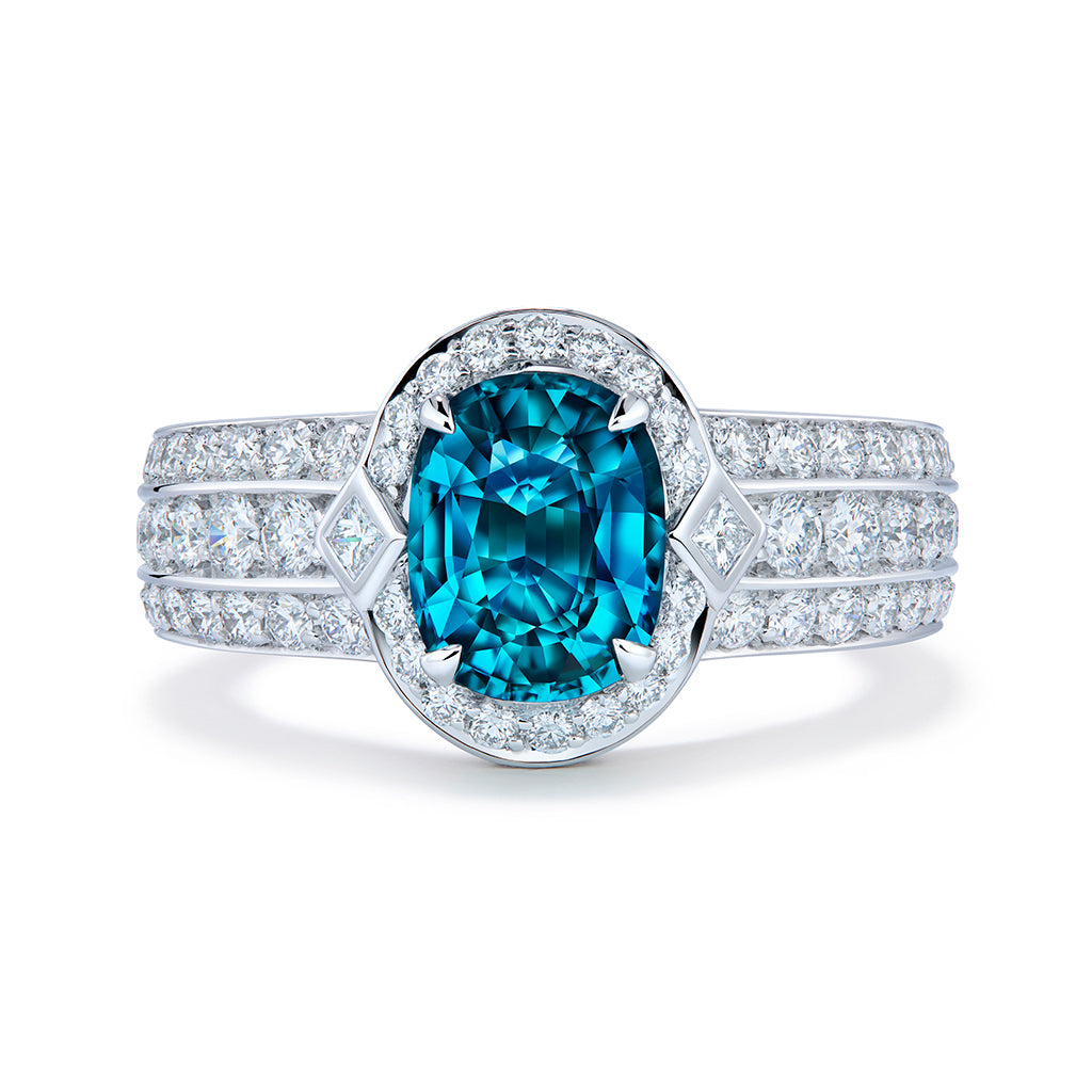Afghan Neon Indicolite Ring with D Flawless Diamonds set in 18K White Gold