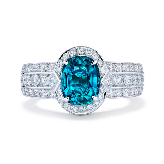 Afghan Neon Indicolite Ring with D Flawless Diamonds set in 18K White Gold