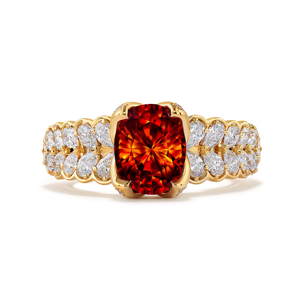 Cassiterite Ring with D Flawless Diamonds set in 18K Yellow Gold