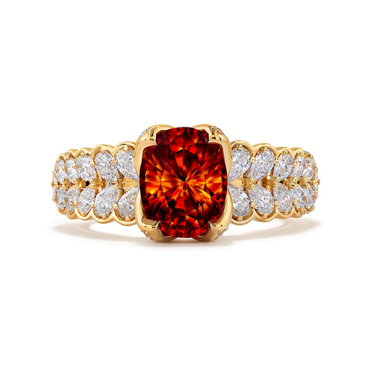 Cassiterite Ring with D Flawless Diamonds set in 18K Yellow Gold