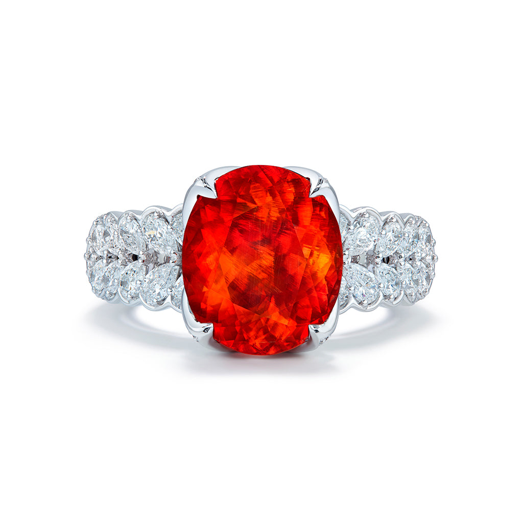 Sweet Home Rhodochrosite Ring with D Flawless Diamonds set in 18K White Gold