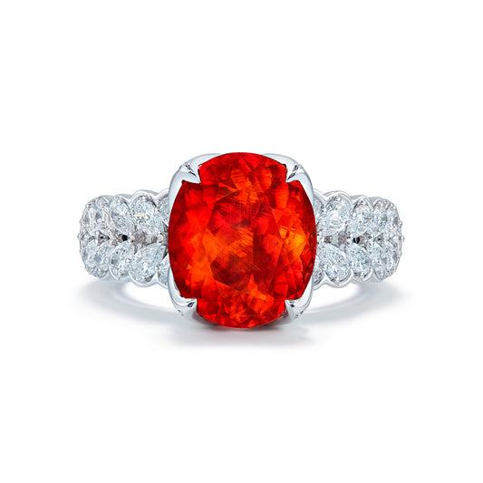 Sweet Home Rhodochrosite Ring with D Flawless Diamonds set in 18K White Gold