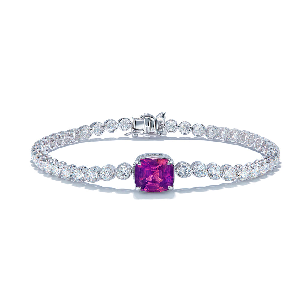 Unheated Kashmir Sapphire Bracelet with D Flawless Diamonds set in 18K White Gold