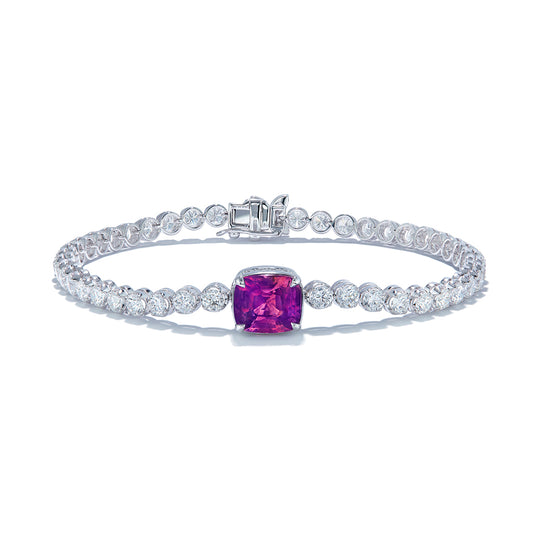 Unheated Kashmir Sapphire Bracelet with D Flawless Diamonds set in 18K White Gold