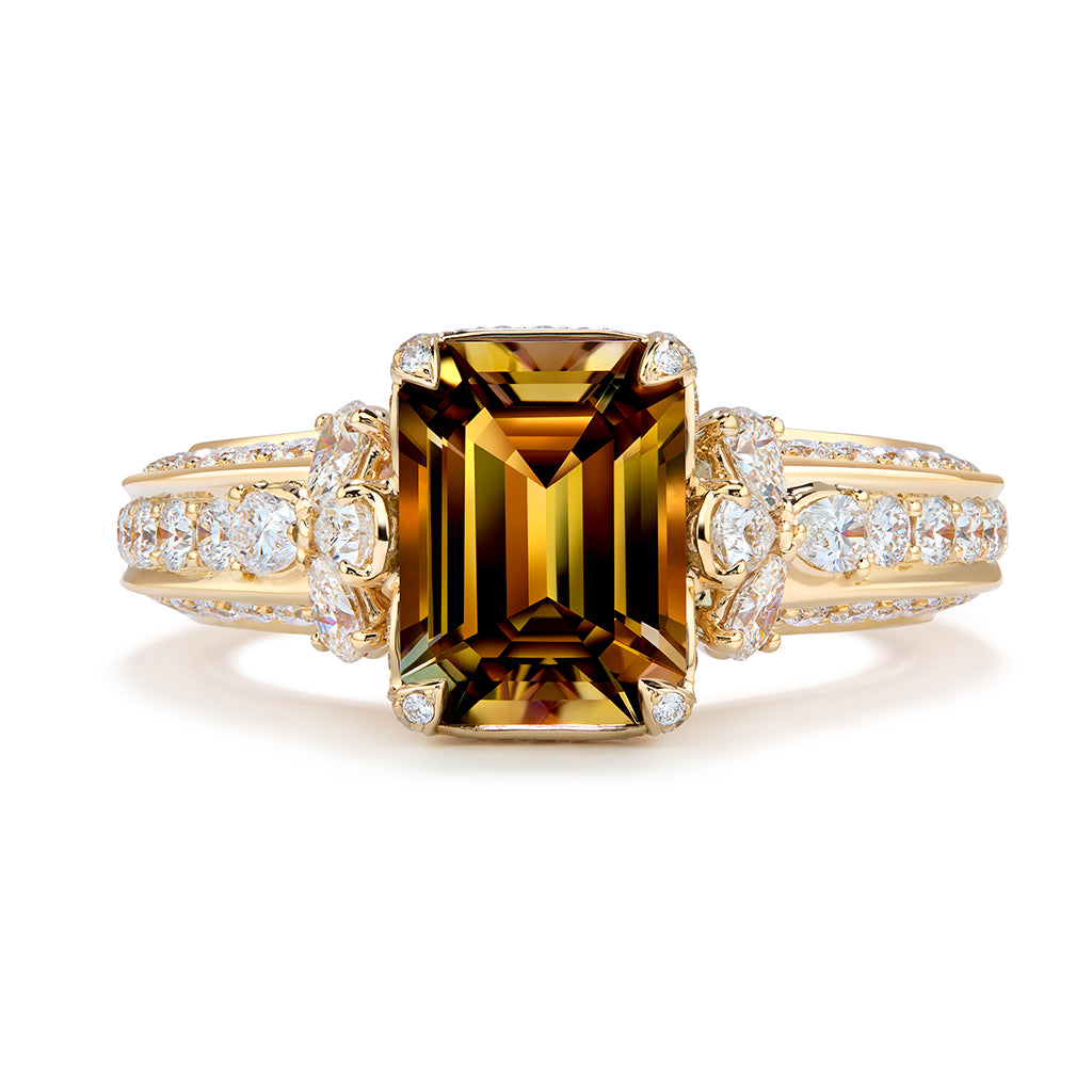 Unheated Tanzanite Ring with D Flawless Diamonds set in 18K Yellow Gold