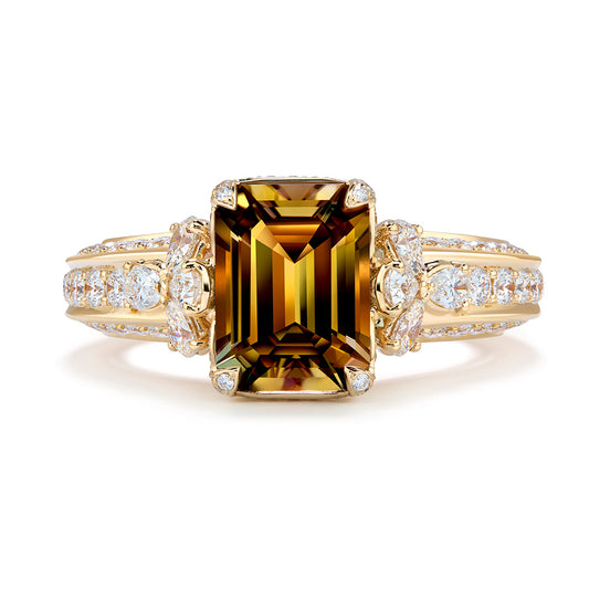 Unheated Tanzanite Ring with D Flawless Diamonds set in 18K Yellow Gold