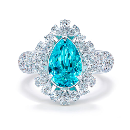Neon Paraiba Tourmaline Ring with D Flawless Diamonds set in 18K White Gold