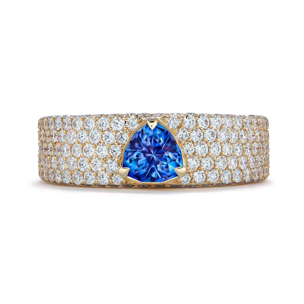 Benitoite Ring with D Flawless Diamonds set in 18K Yellow Gold