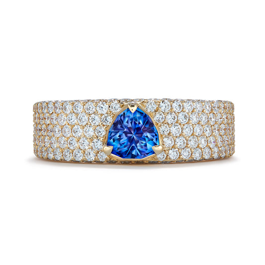 Benitoite Ring with D Flawless Diamonds set in 18K Yellow Gold