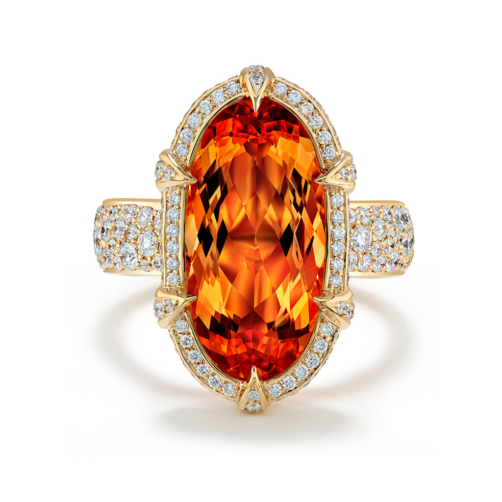 Brazilian Imperial Topaz Ring with D Flawless Diamonds set in 18K Yellow Gold