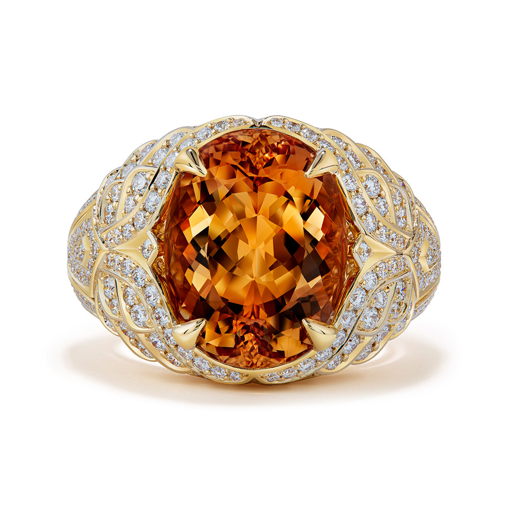 Brazilian Imperial Topaz Ring with D Flawless Diamonds set in 18K Yellow Gold