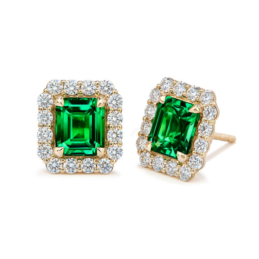 Neon Tsavorite Garnet Earrings with D Flawless Diamonds set in 18K Yellow Gold