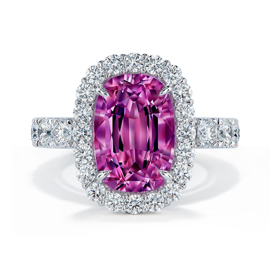 Unheated Brazilian Pink Imperial Topaz Ring with D Flawless Diamonds set in 18K White Gold