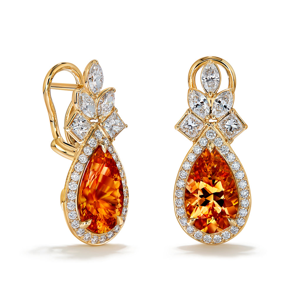 Brazilian Imperial Topaz Earrings with D Flawless Diamonds set in 18K Yellow Gold