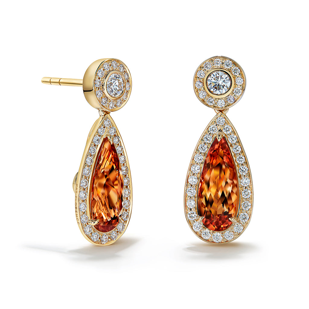 Brazilian Imperial Topaz Earrings with D Flawless Diamonds set in 18K Yellow Gold