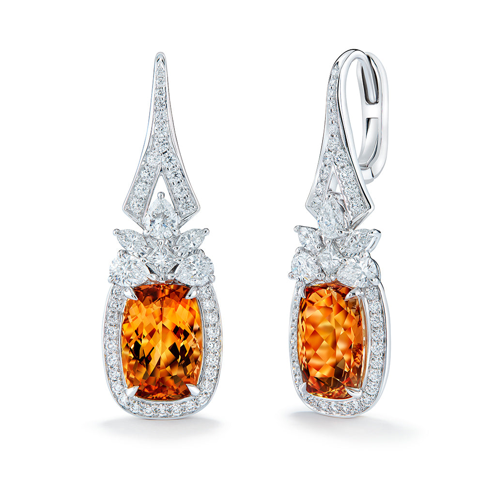 Brazilian Imperial Topaz Earrings with D Flawless Diamonds set in 18K White Gold
