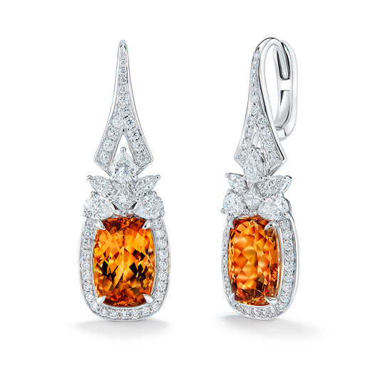 Brazilian Imperial Topaz Earrings with D Flawless Diamonds set in 18K White Gold